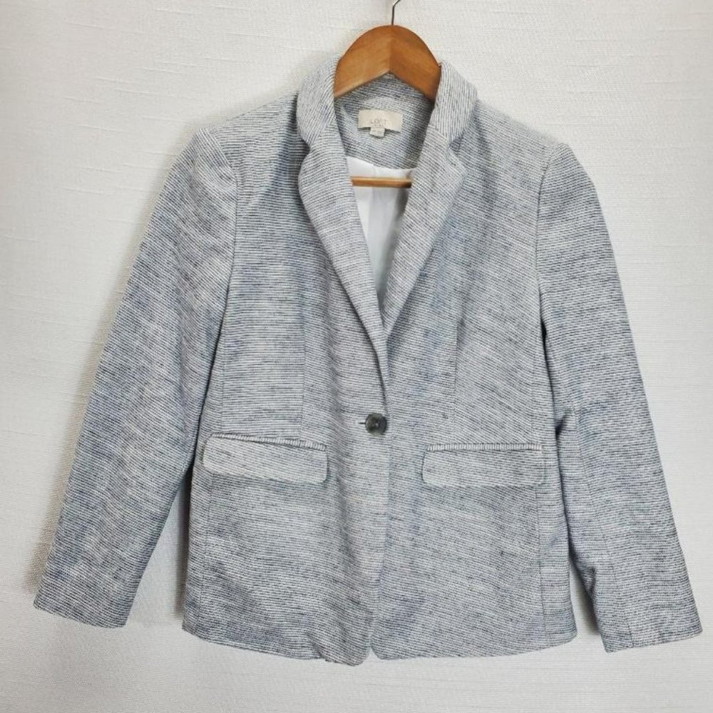 Loft Blazer Womens 4P One Button Closure Lined Blue/White Textured - Picture 1 of 10